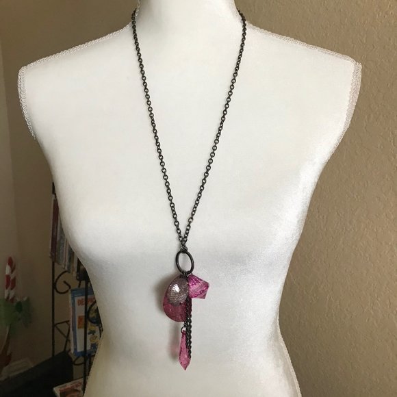 Jewelry - Necklace - 28" Black Chain & Large Purple Stones - Picture 1 of 5